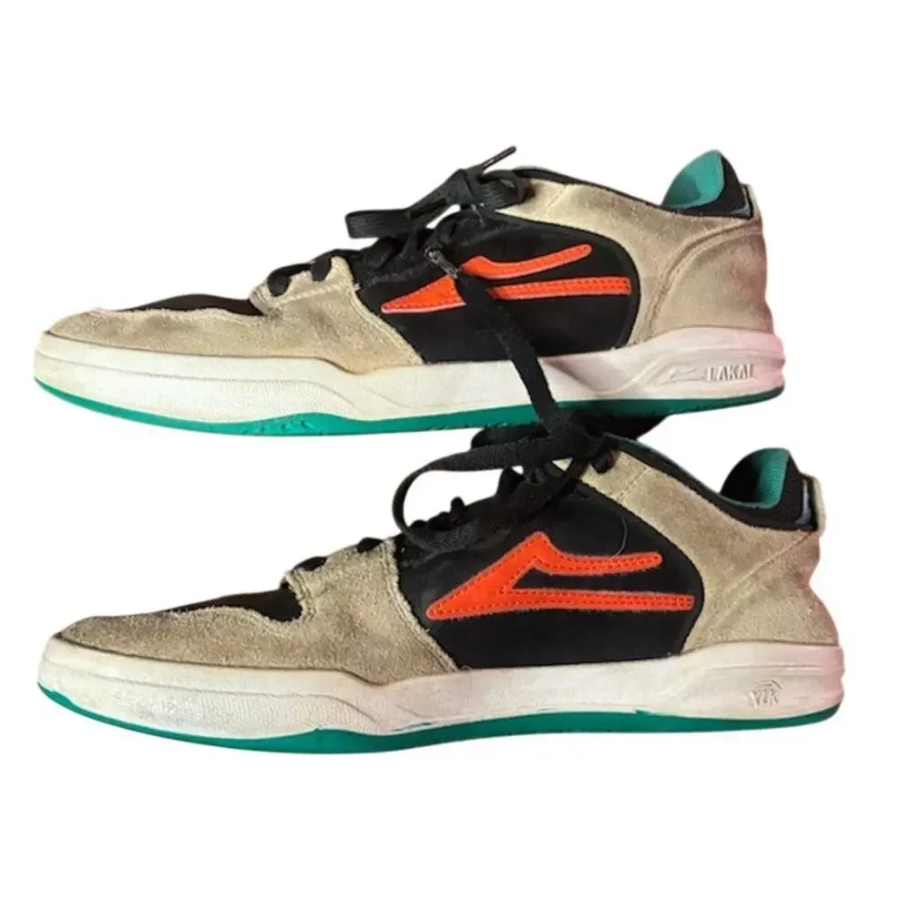 Lakai Skate Shoes Telford Low Suede Canvas Sneakers Beige Teal Orange Men’s 9.5
